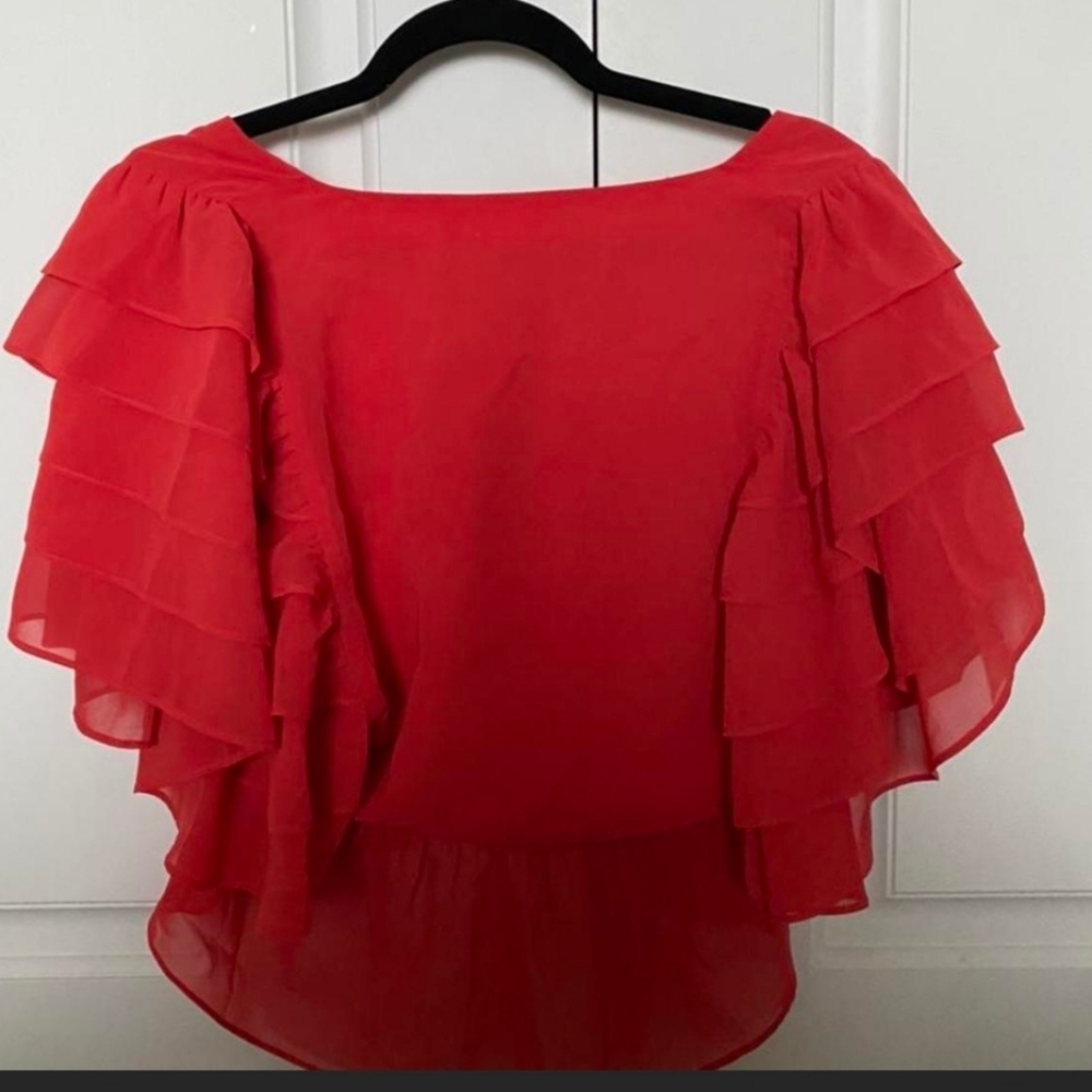 Lovers + Friends Elegant Red Ruffle Sleeve Top XS - Picture 4 of 9